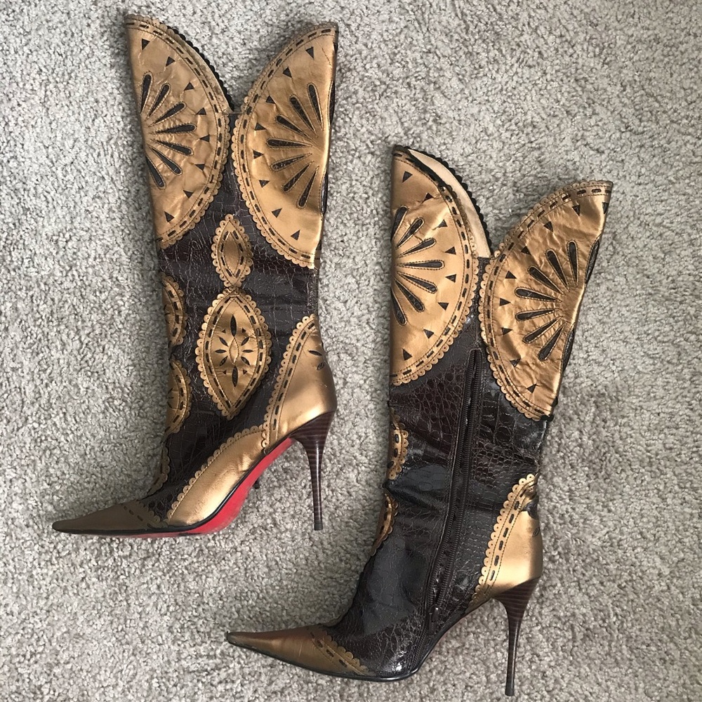 LUICHINY Burgundy & Metallic Sexy Stiletto Boot